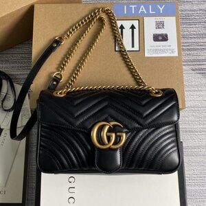 Gucci sheepskin black wavy metal chain shoulder bag